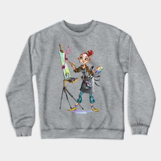 female artist hand drawn watercolor Crewneck Sweatshirt by Mako Design 